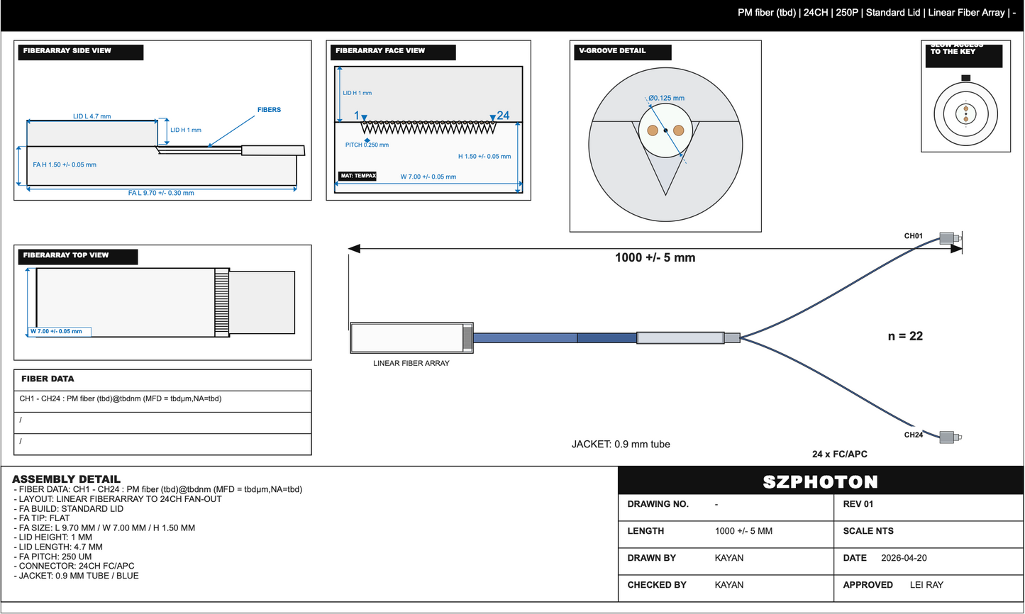 24 Channel Polarization Maintaining Fiber Array (24CH - PMFA)