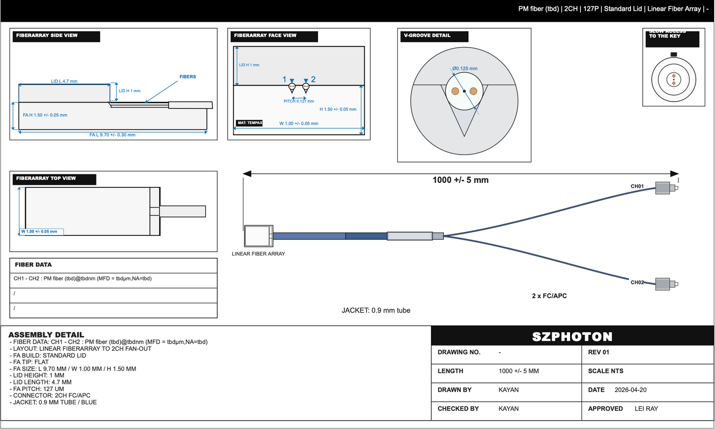 2 Channel Polarization Maintaining Fiber Array (2CH - PMFA)