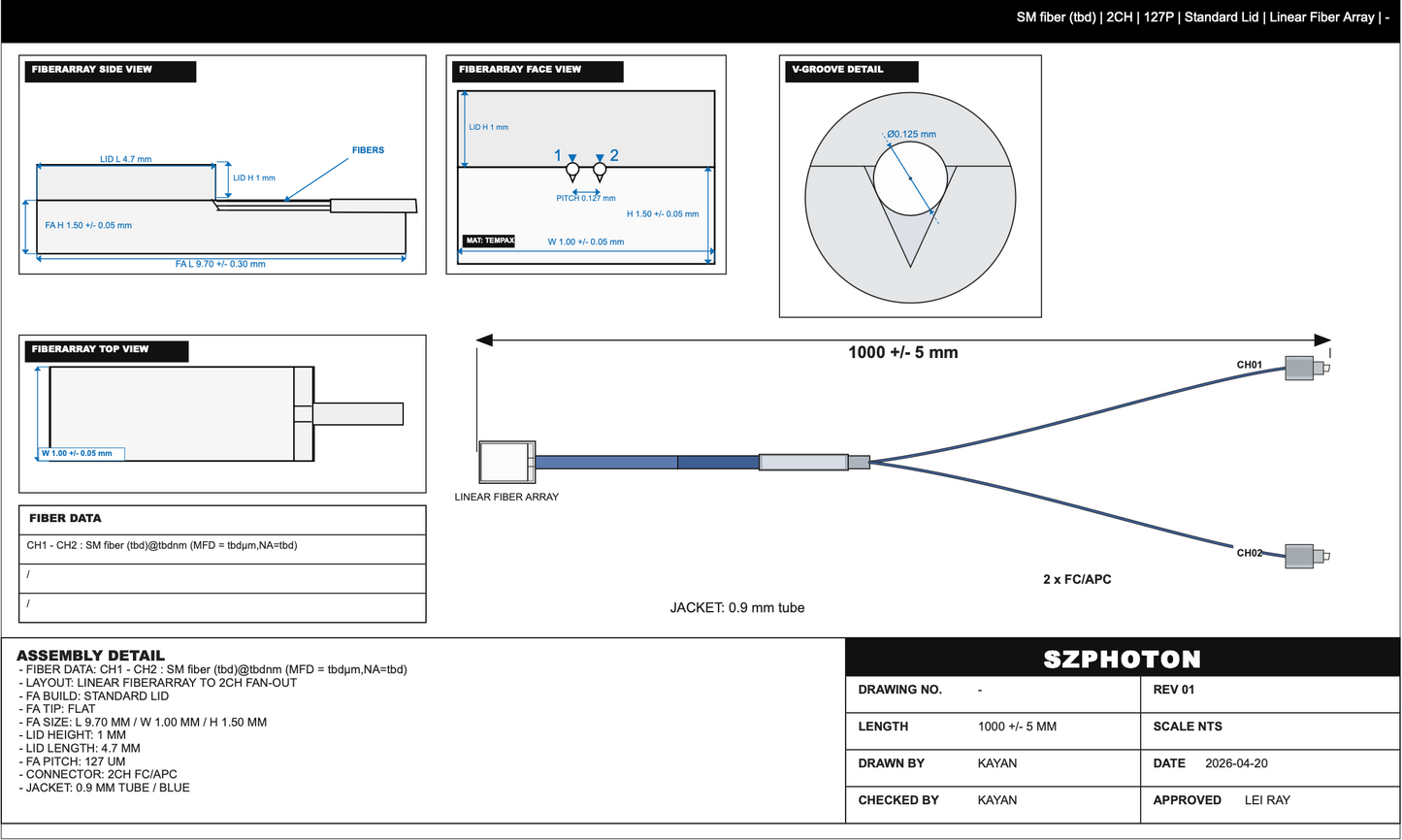 2 Channel Single Mode Fiber Array (2CH - SMFA)